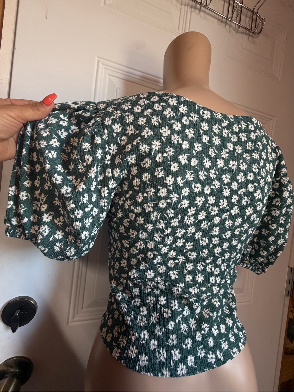 Free People Teal Floral Square-Neck Crop Top - Picture 3 of 6